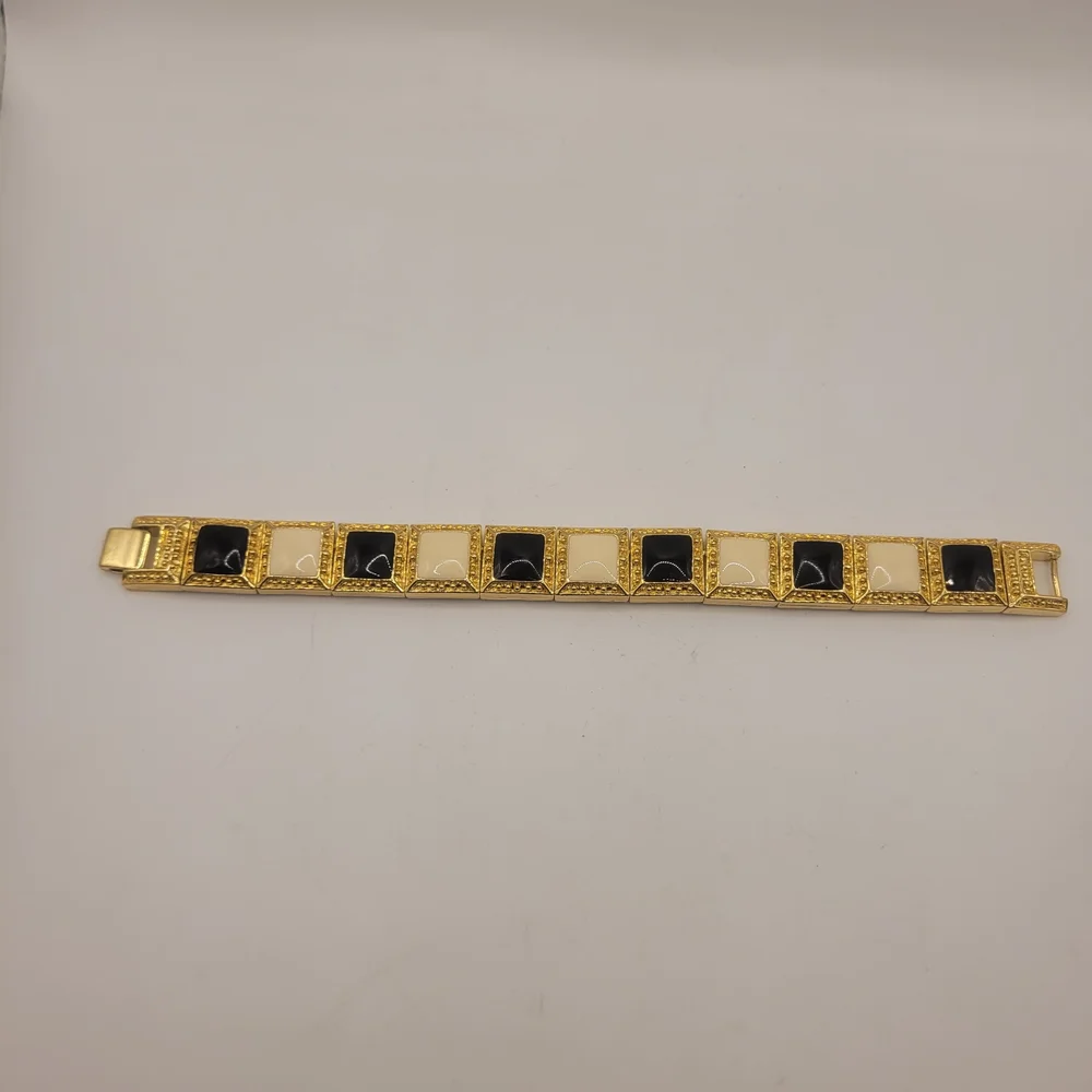 Gold and Black Square Link Bracelet